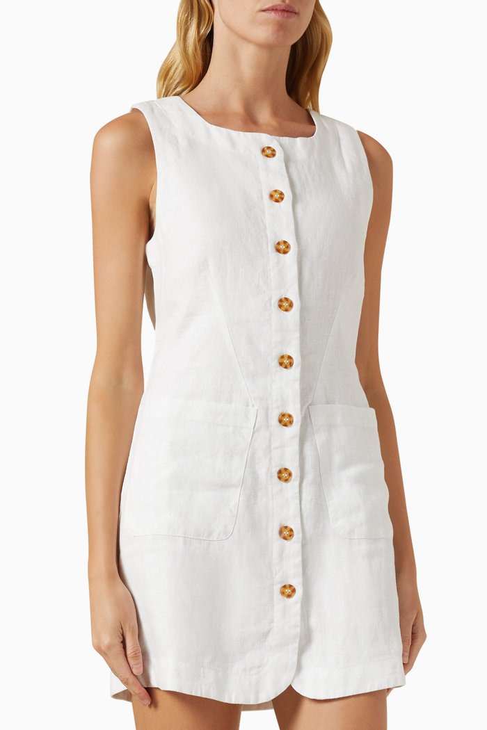 

Emma Button-Down Mini Dress in Linen, White