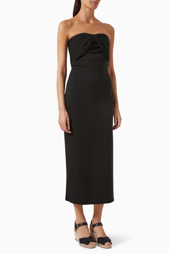 

Off-shoulder Midi Dress in Silk-blend Knit, Black