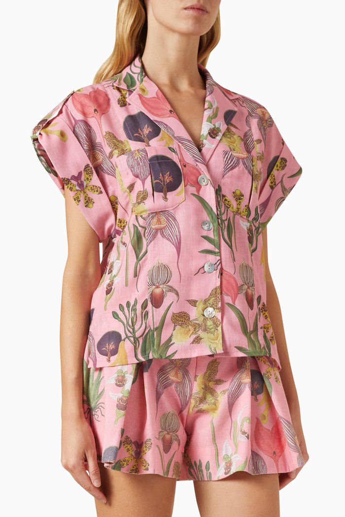 

Guayaba Printed Shirt in Linen, Pink
