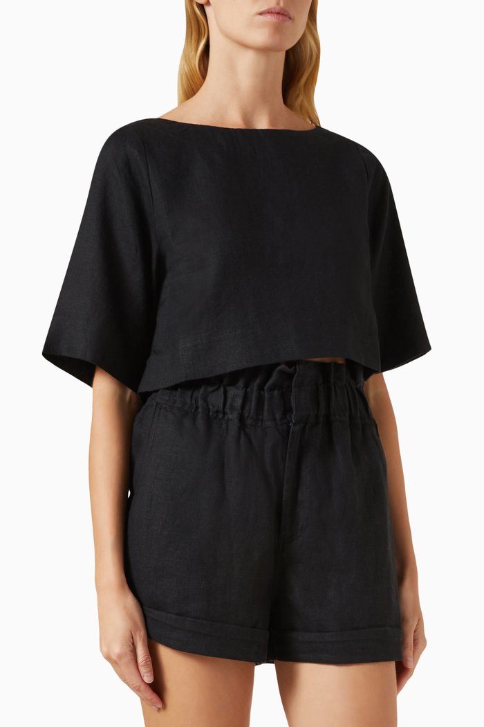 

Shay Cropped Top in Linen, Black