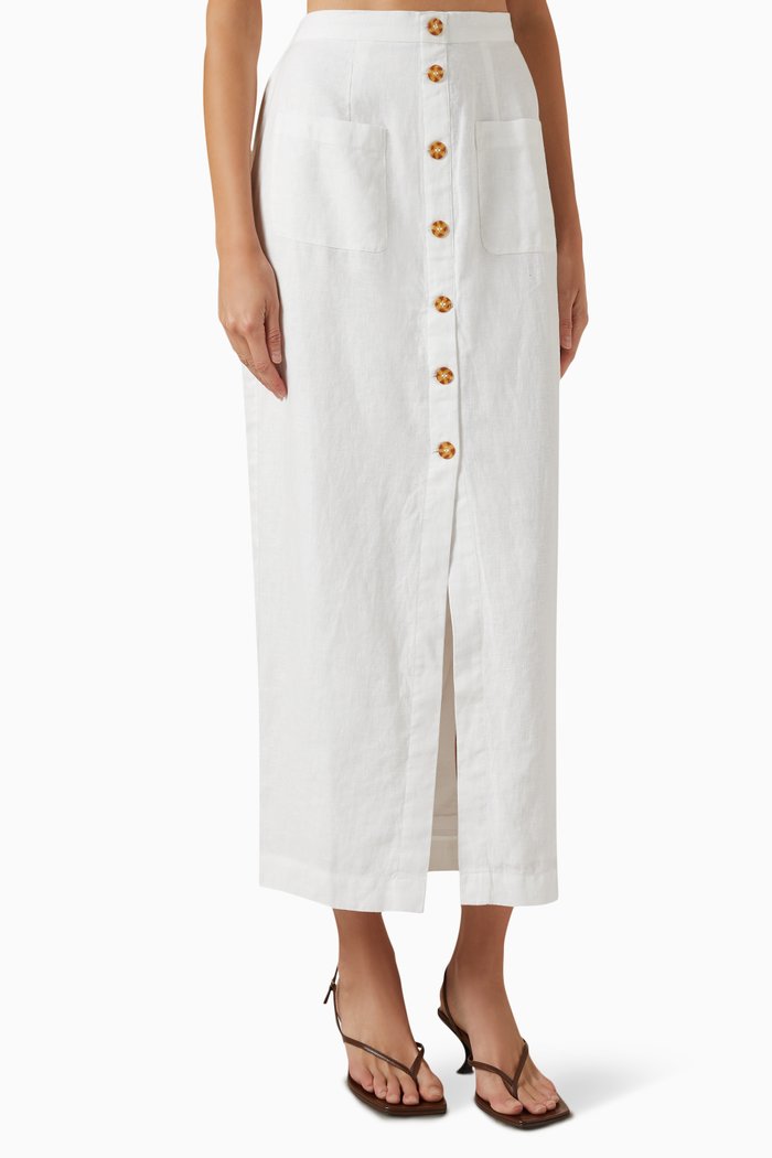 

Heidi Midi Skirt in Linen, White