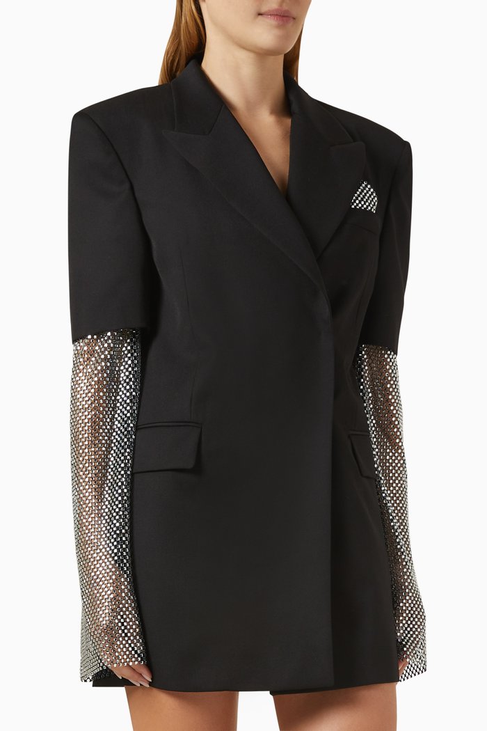 

Crystal-embellished Blazer Mini Dress in Wool, Black