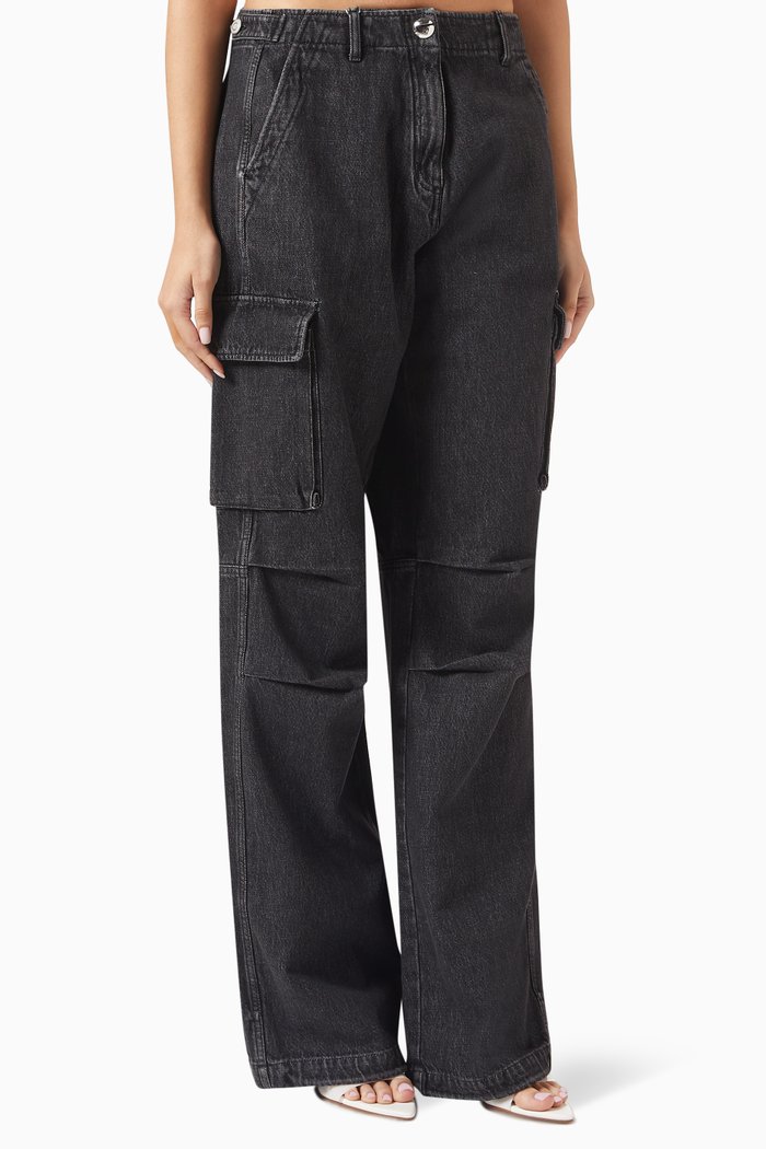 

Wide-leg Cargo Pants in Denim, Black