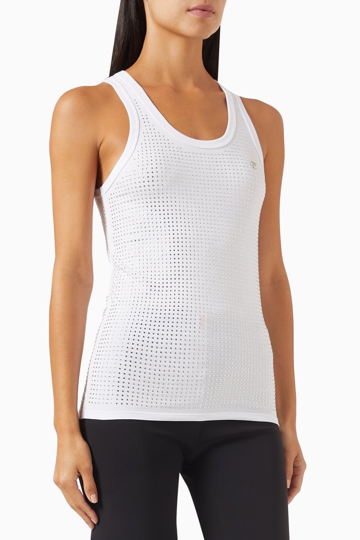 Crystal-embellished Logo Tank Top in Cotton, White