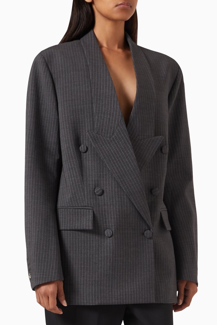 

Double-breasted Tailored Jacket in Wool, Grey