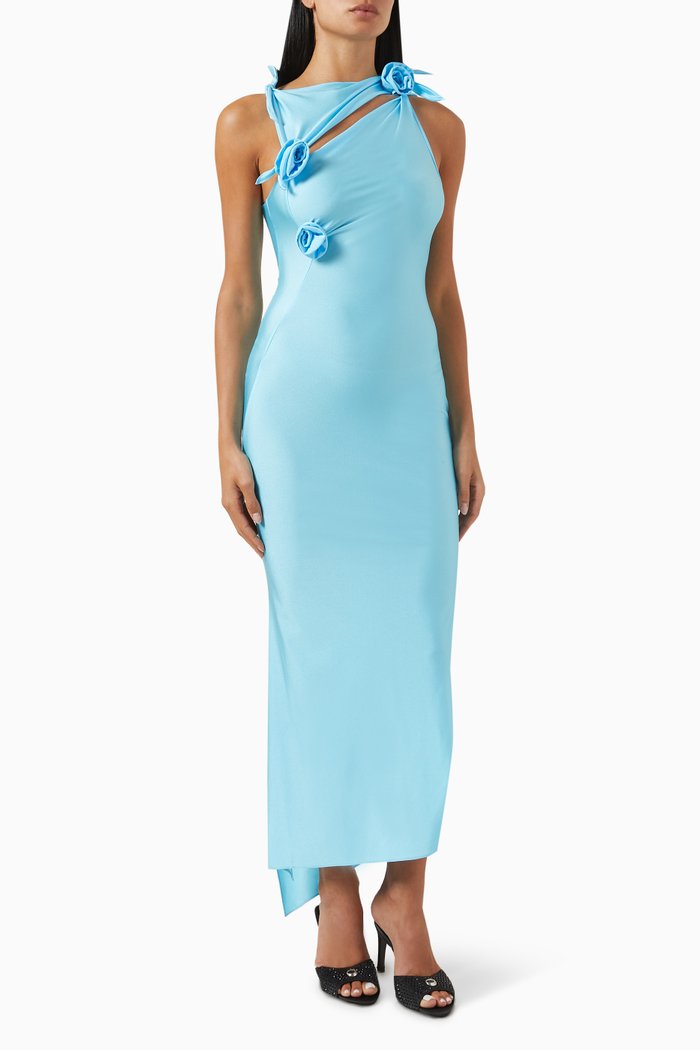 

Asymmetric Flower Gown in Technical-jersey, Blue