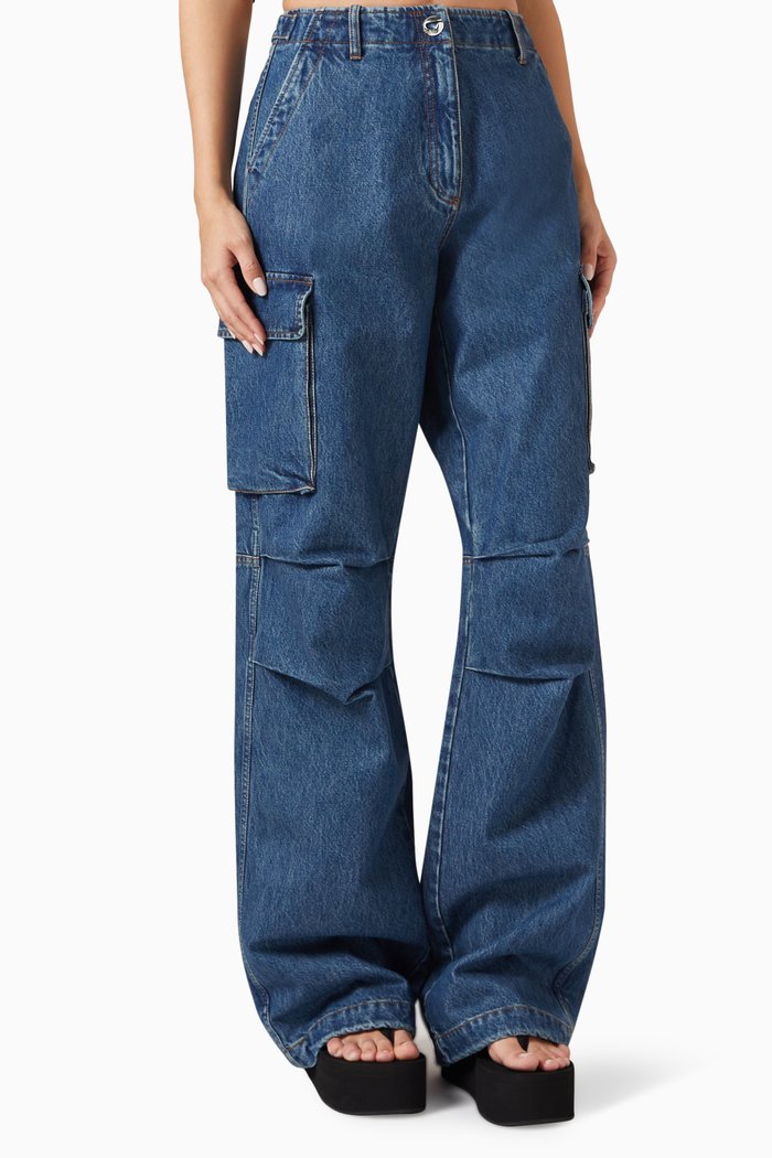 

Wide-leg Cargo Pants in Denim, Blue