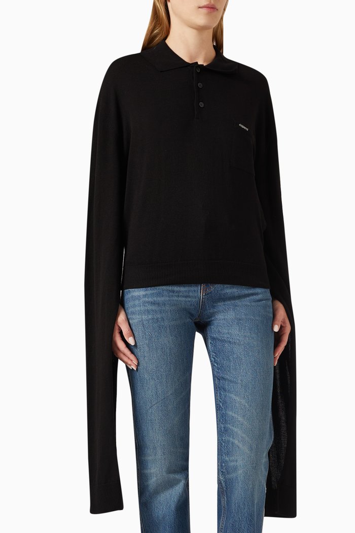 Elongated-sleeve Sweater in Knit, Black