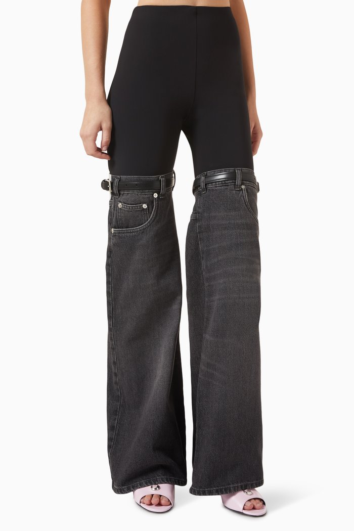Hybrid Flared Pants in Jersey & Denim, Black