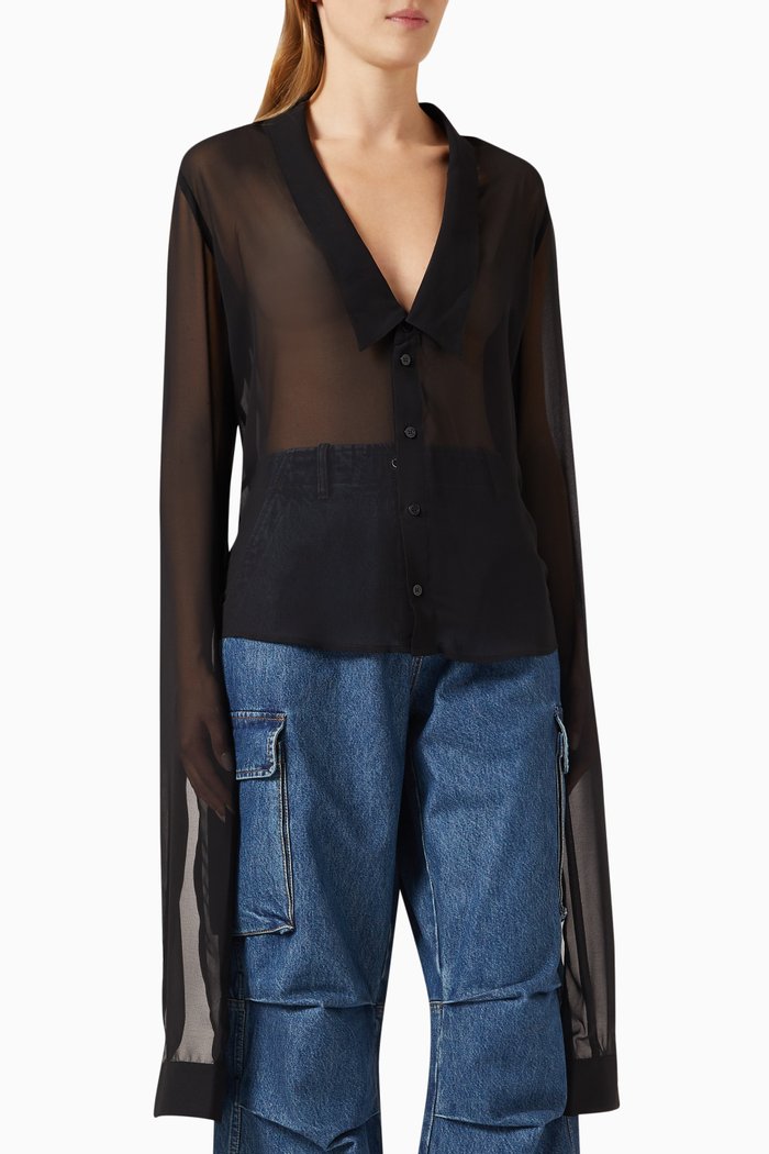 Elongated Sheer Shirt in Chiffon, Black