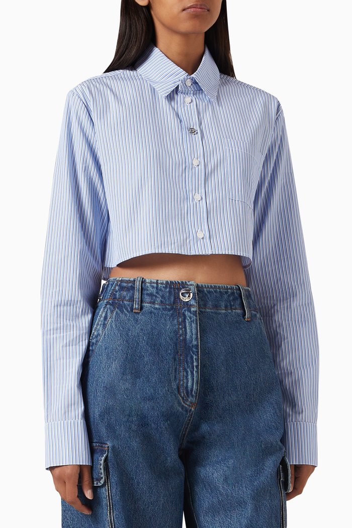 

Striped Cropped Shirt in Cotton, Blue