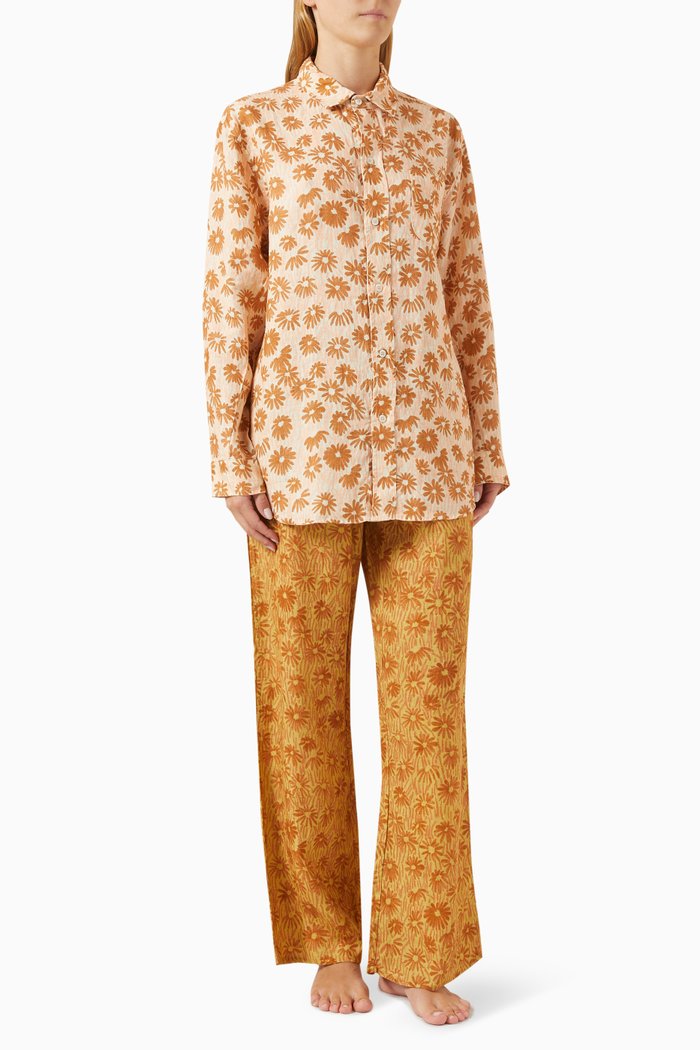 Chamomille Long Pyjama Set in Linen, Gold