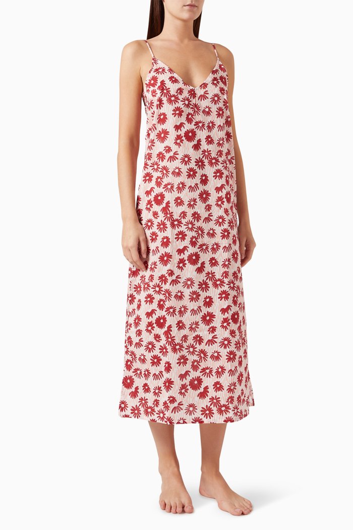 

Chamomille-print Slip Night Dress in Organic-cotton, Red