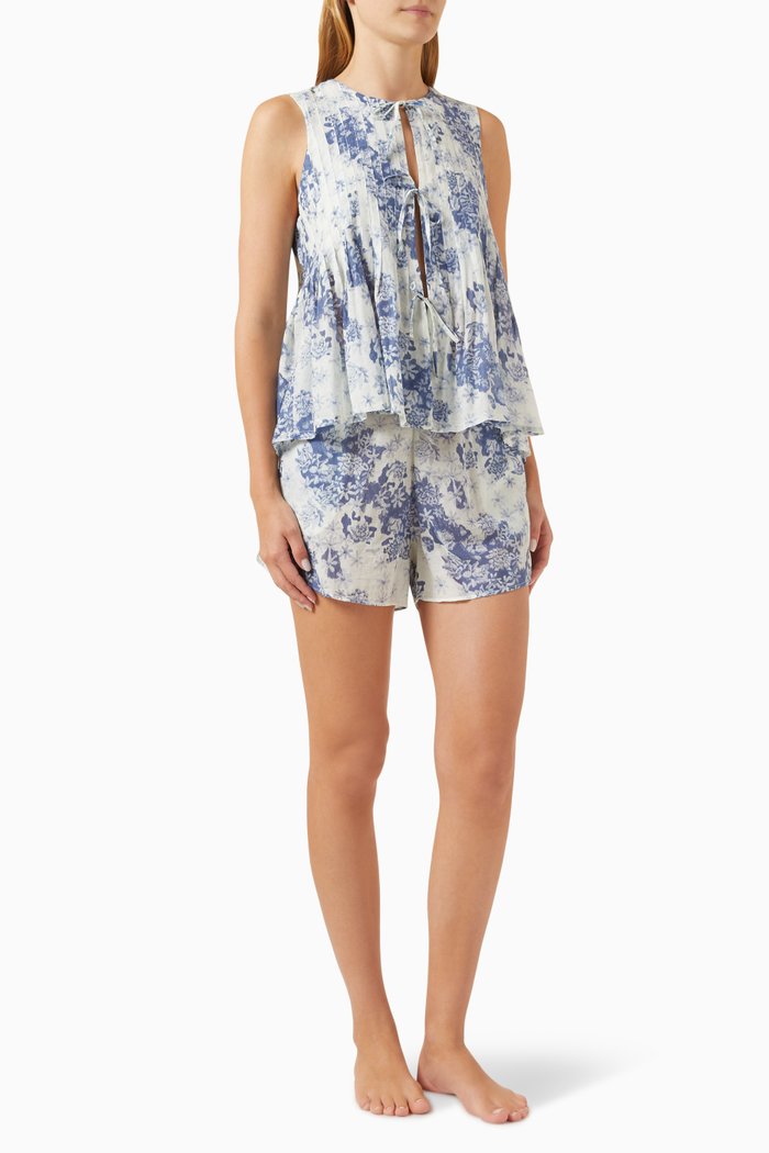 

Flowers of Time Cami Pyjama Set in Organic-cotton, Blue