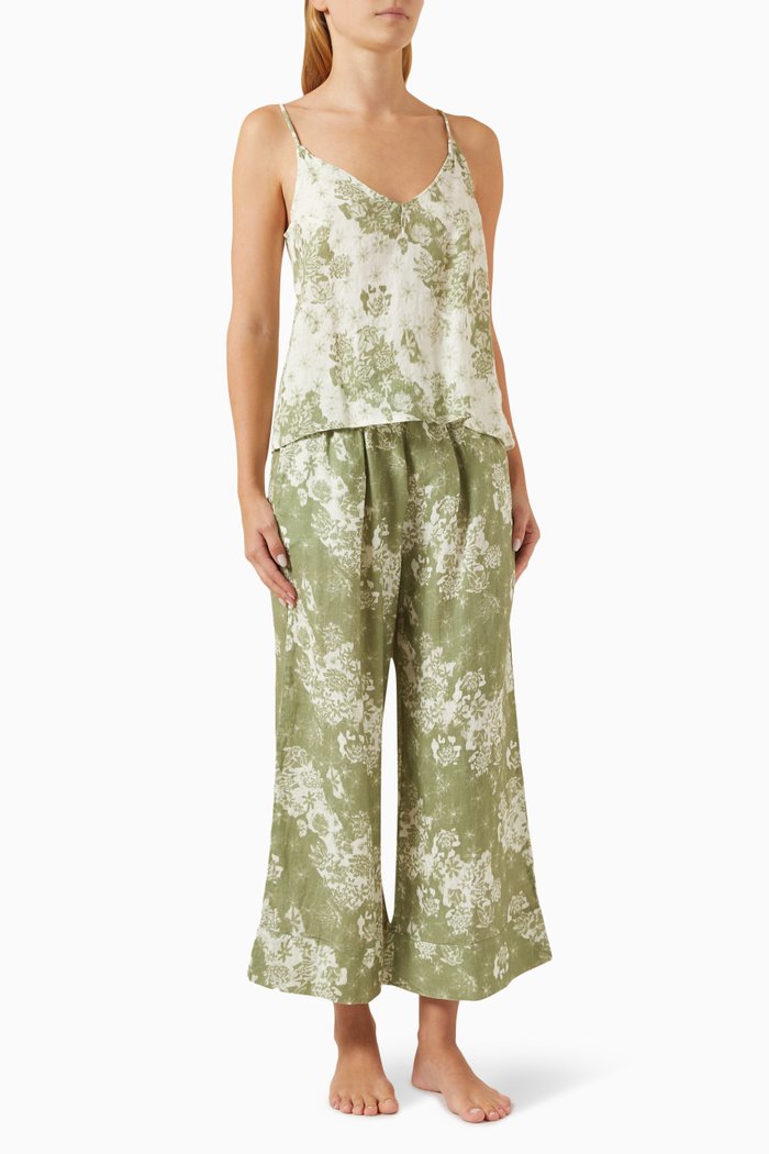 

Flowers of Time Cami Wide-leg Pyjama Set in Organic-cotton, Green