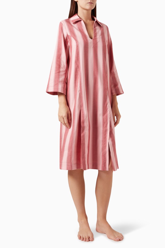 

Feluka Striped Kaftan in Linen, Red