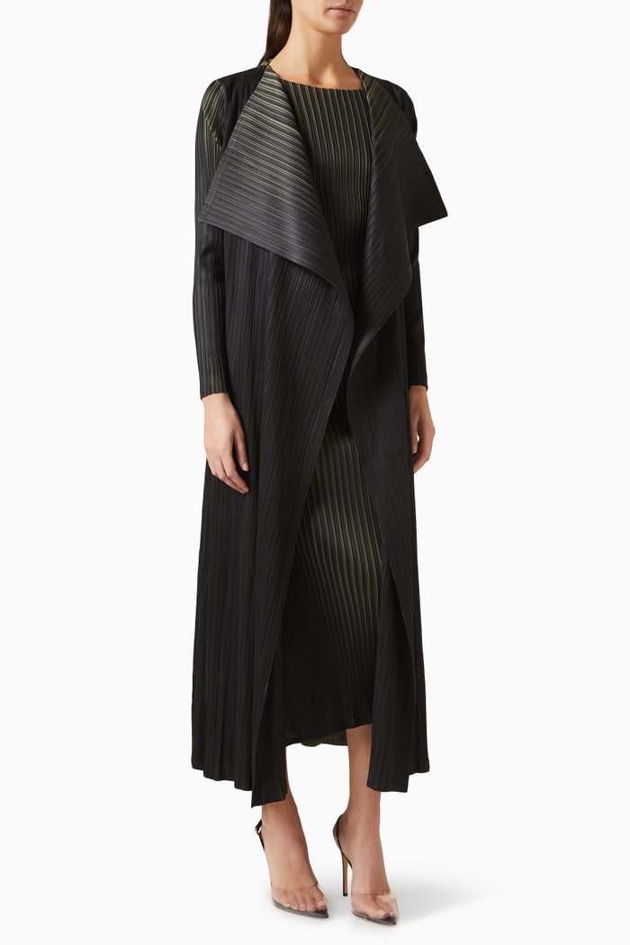 

Flared Open Abaya in Plissé, Green