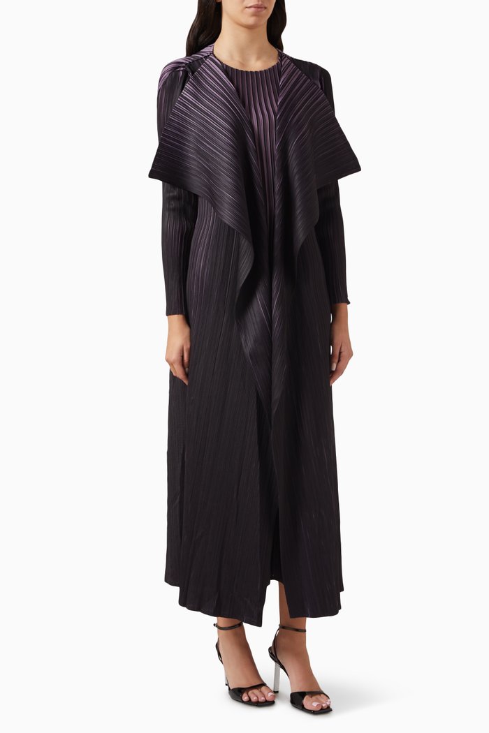 Flared Open Abaya in Plissé, Purple