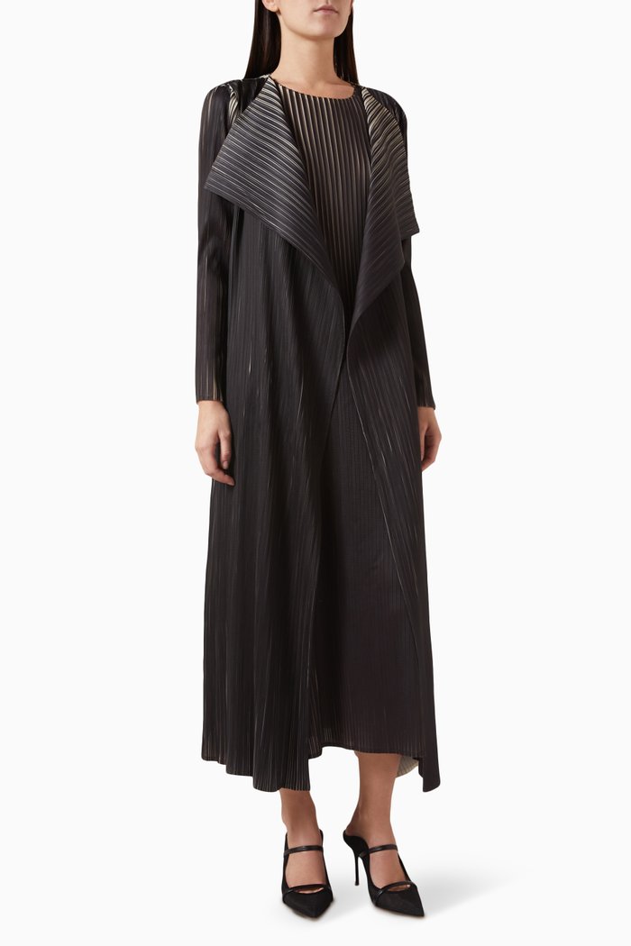 

Shawl Collar Open Abaya in Plissé, Neutral