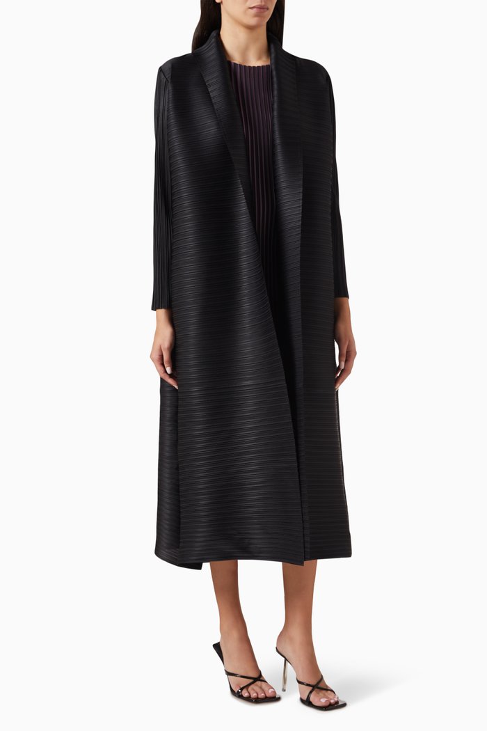 

Shawl Collar Open Abaya in Plissé, Black