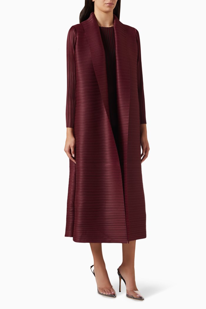 

Shawl Collar Open Abaya in Plissé, Red
