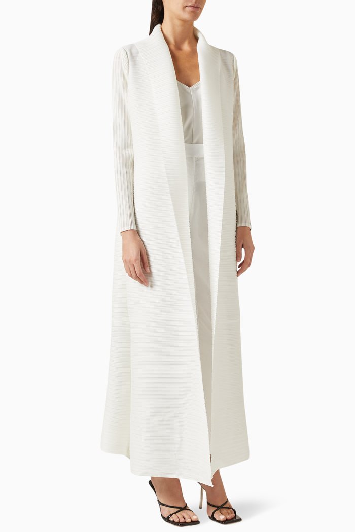 

Shawl Collar Open Abaya in Plissé, White