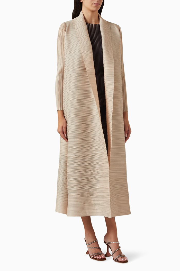 

Shawl Collar Open Abaya in Plissé, Neutral