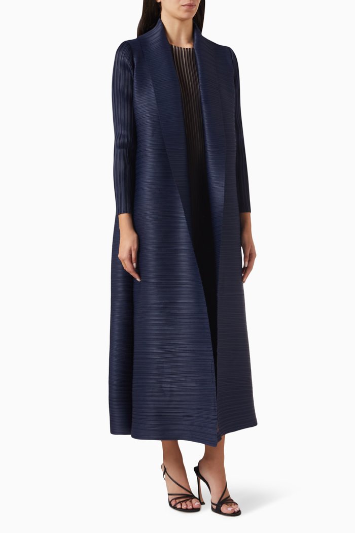 

Shawl Collar Open Abaya in Plissé, Blue