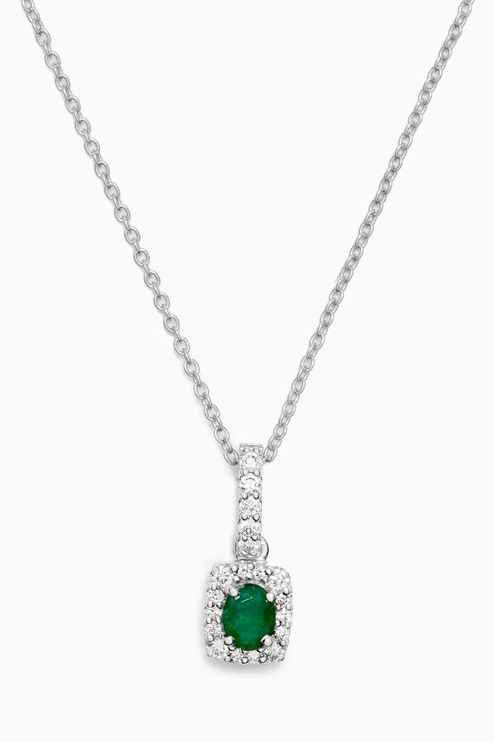 

Mini Diana Emerald & Diamond Necklace in 18kt White Gold
