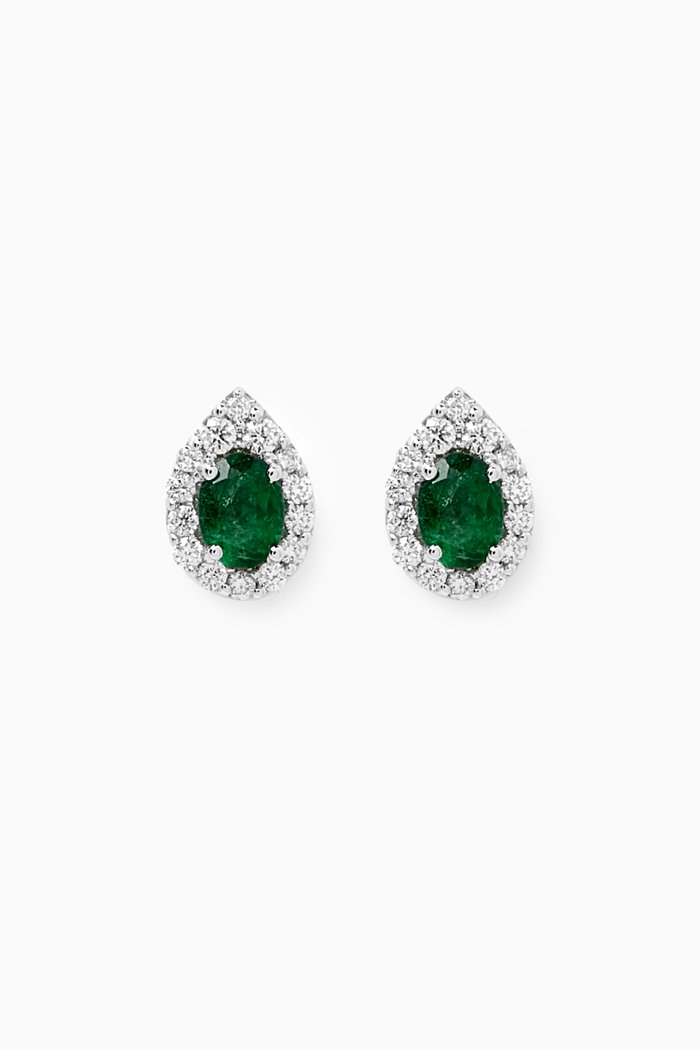 

Mini Diana Emerald & Diamond Stud Earrings in 18kt White Gold