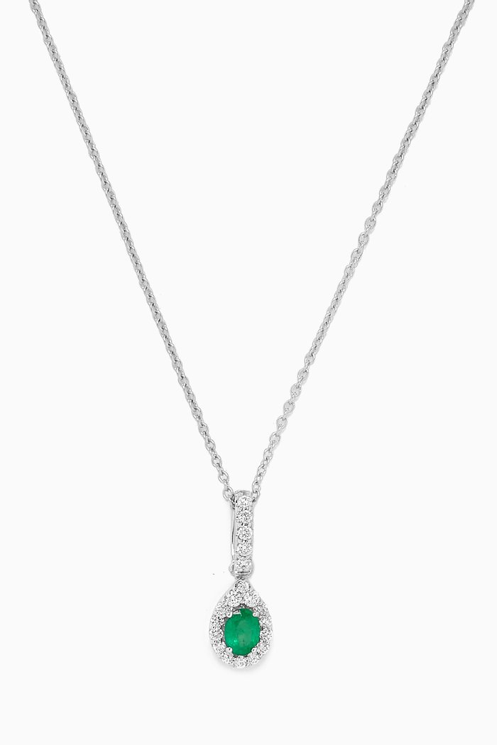 Mini Diana Emerald & Diamond Necklace in 18kt White Gold