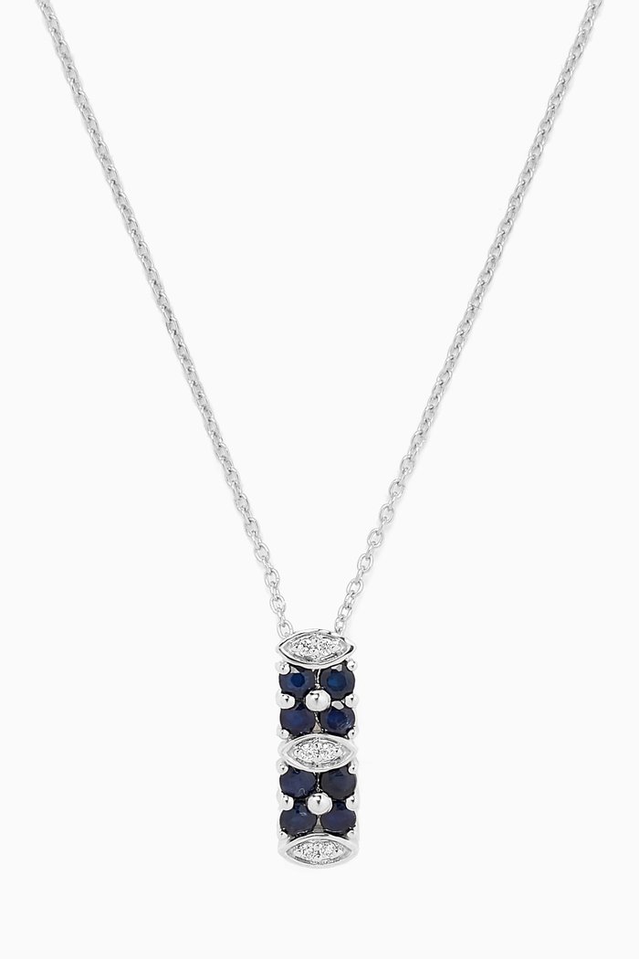 

Floral Cluster Sapphire & Diamond Necklace in 18kt White Gold, Blue