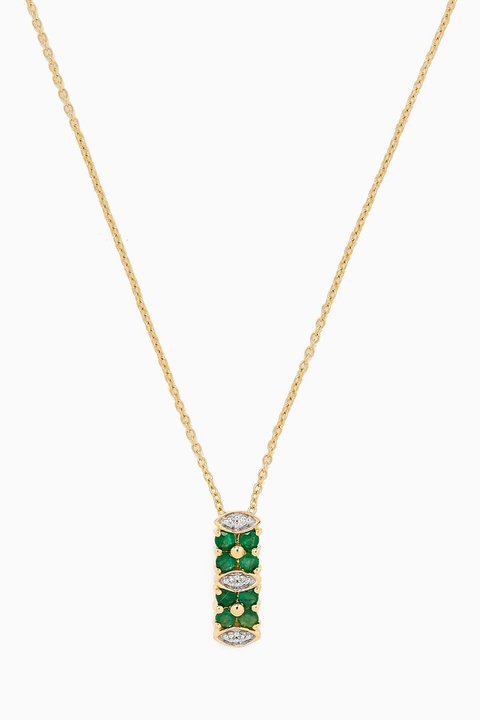 

Floral Cluster Emerald & Diamond Necklace in 18kt Yellow Gold, Green