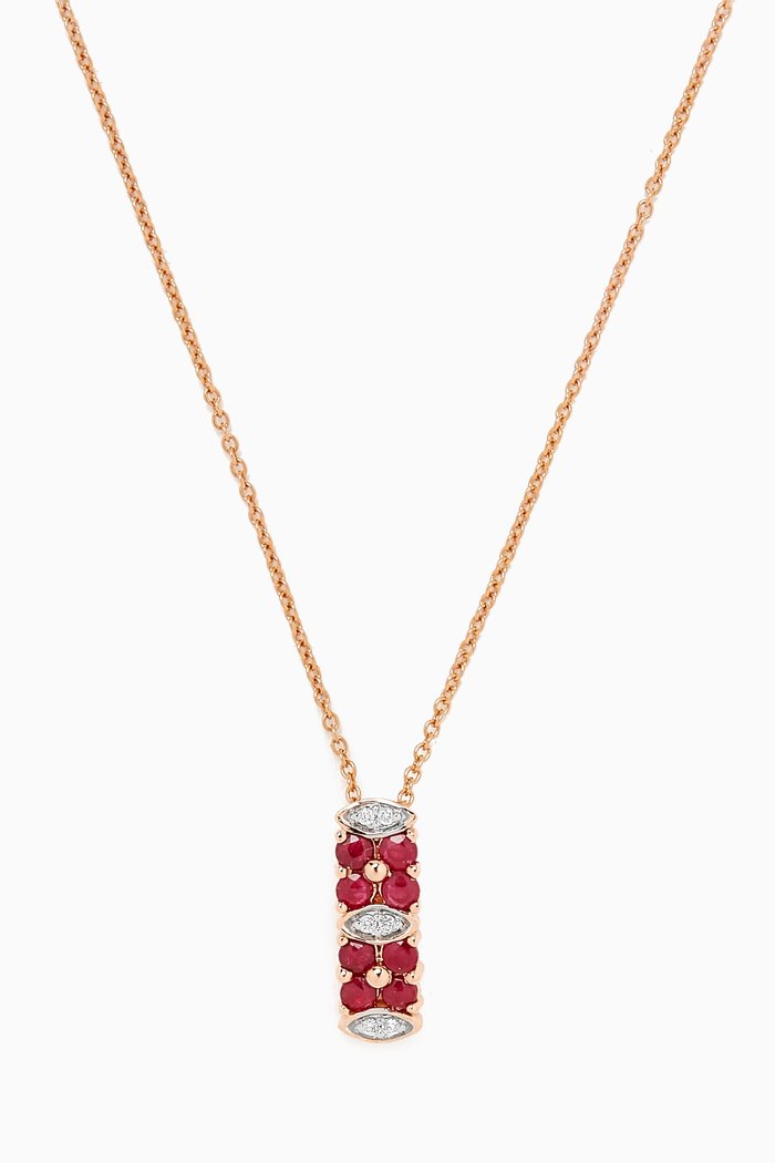 

Floral Cluster Ruby & Diamond Necklace in 18kt Yellow Gold, Red