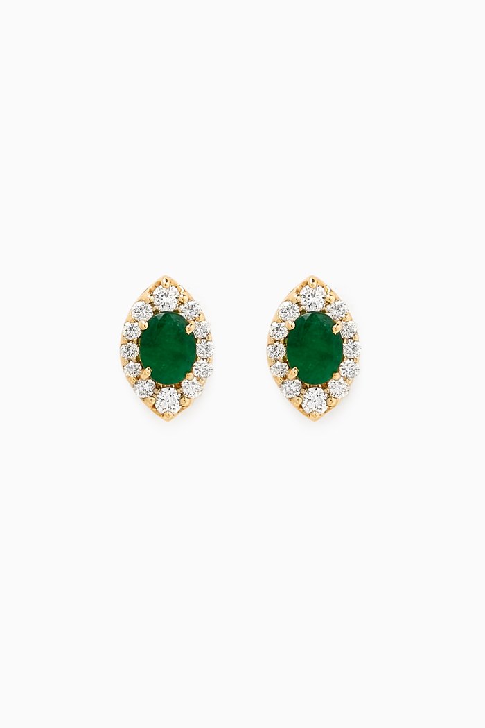 Mini Diana Emerald & Diamond Stud Earrings in 18kt Yellow Gold