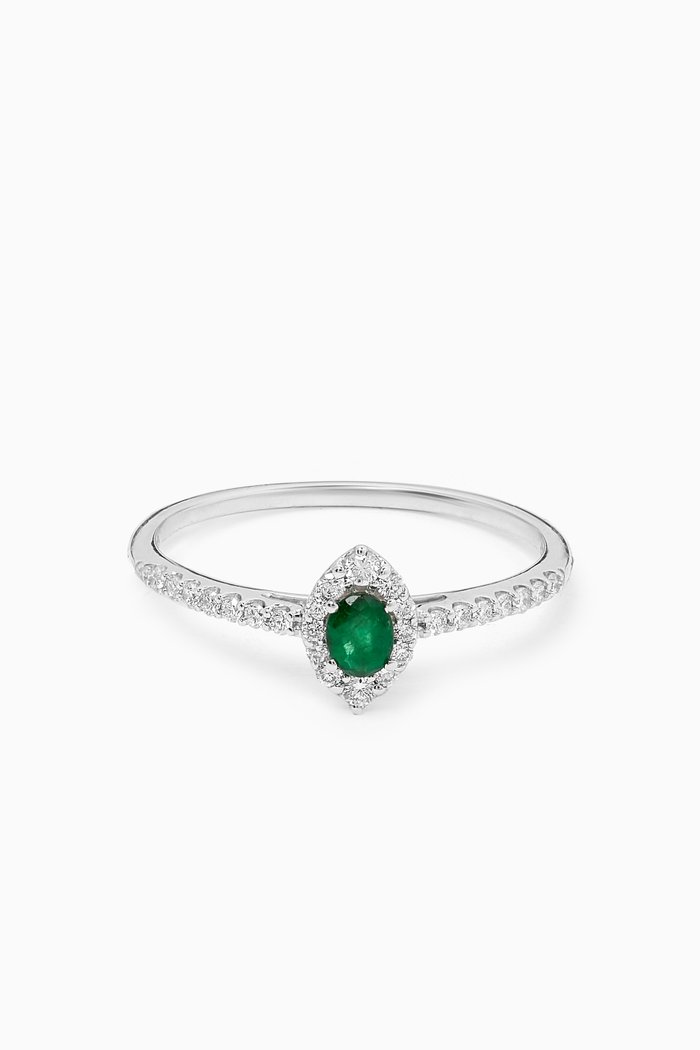 

Mini Diana Emerald & Diamond Ring in 18kt White Gold