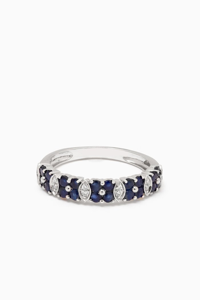 

Floral Sapphire & Diamond Cluster Ring in 18kt White Gold, Blue