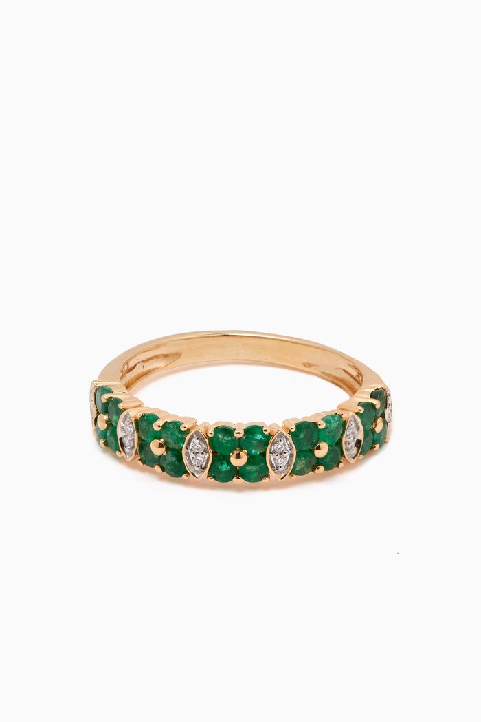 

Floral Emerald & Diamond Cluster Ring in 18kt Yellow Gold, Green