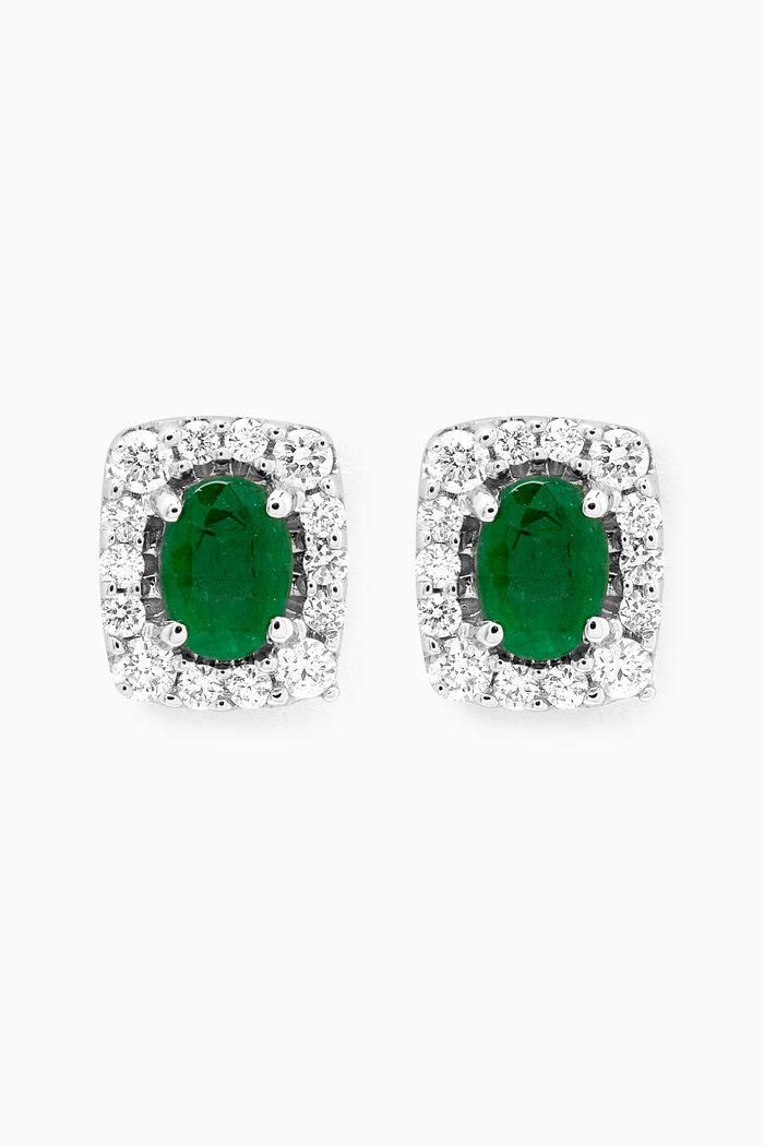 

Mini Diana Emerald & Diamond Stud Earrings in 18kt White Gold
