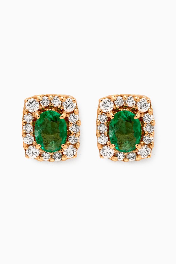 Mini Diana Emerald & Diamond Stud Earrings in 18kt Yellow Gold