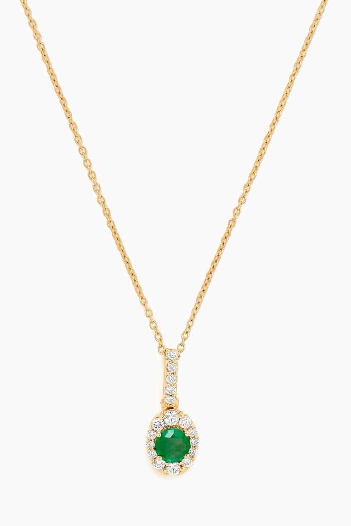 

Mini Diana Emerald & Diamond Necklace in 18kt Gold, Yellow
