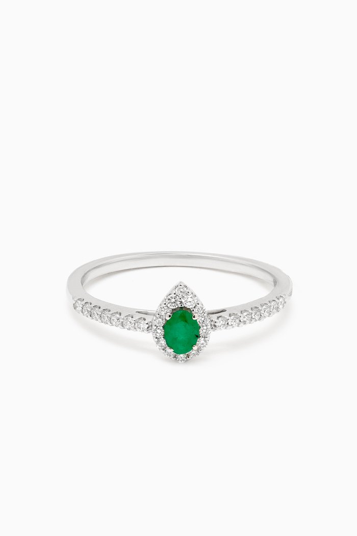 

Mini Diana Emerald & Diamond Ring in 18kt White Gold