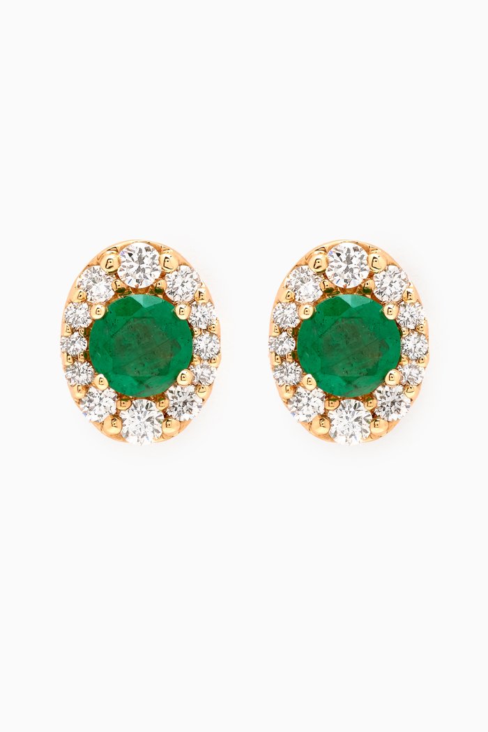 

Mini Diana Emerald & Diamond Stud Earrings in 18kt Gold, Yellow