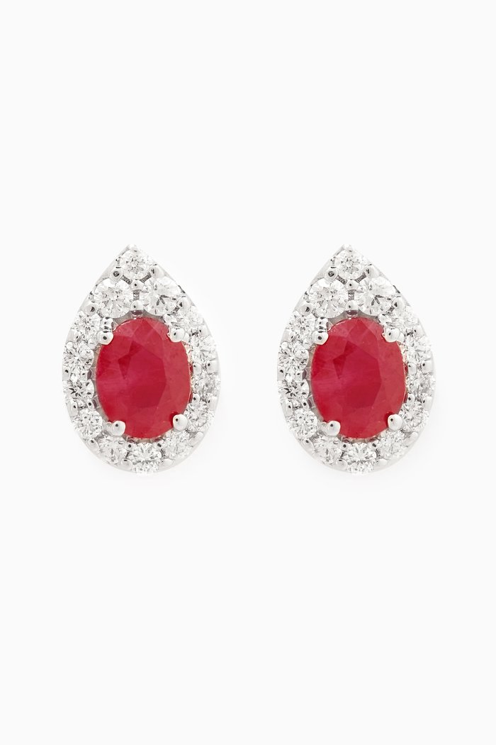 

Mini Diana Ruby & Diamond Earrings in 18kt White Gold