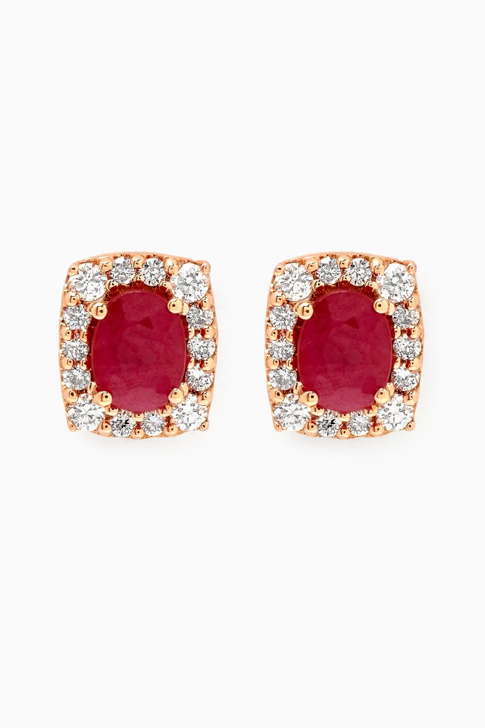 Mini Diana Ruby & Diamond Earrings in 18kt Rose Gold