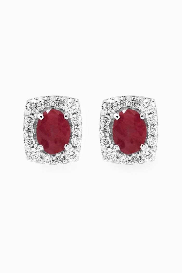 Mini Diana Ruby & Diamond Earrings in 18kt White Gold