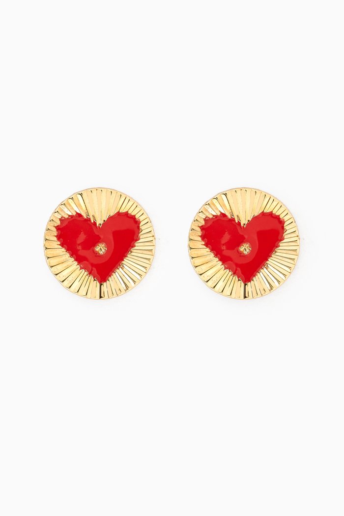 Ara Sunshine Heart Stud Earrings in 18kt Gold, Red