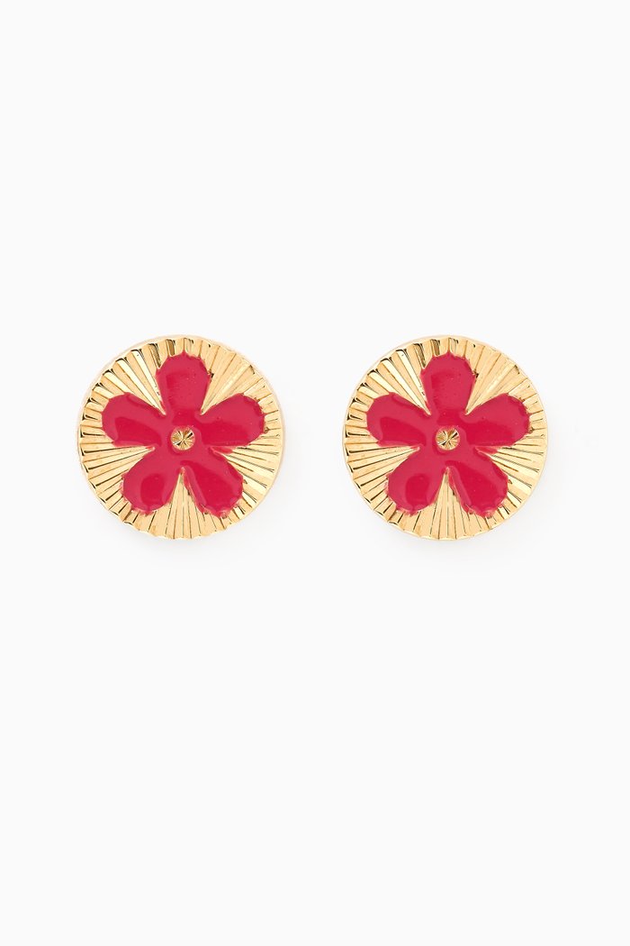 Ara Sunshine Floral Stud Earrings in 18kt Gold, Pink