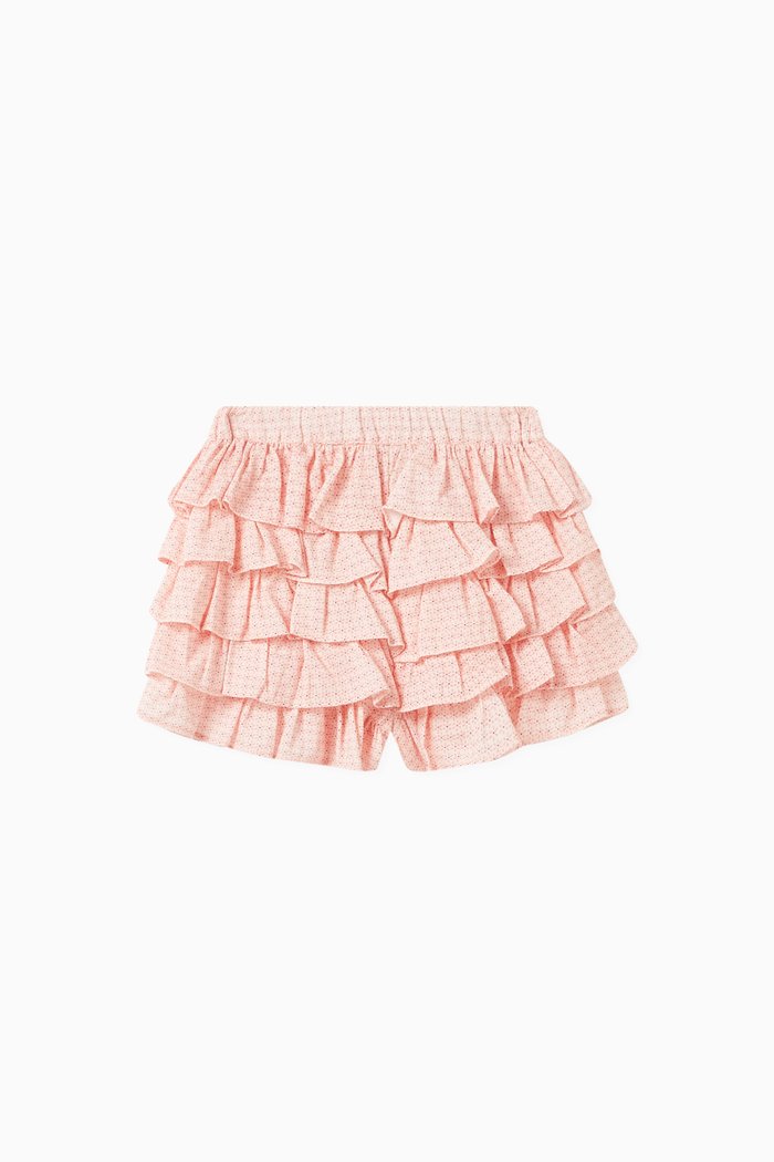 

Kayla Floral-print Ruffled Shorts in Cotton, Purple