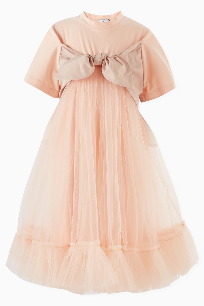 

Tulle-skirt Midi Dress in Cotton Blend, Orange